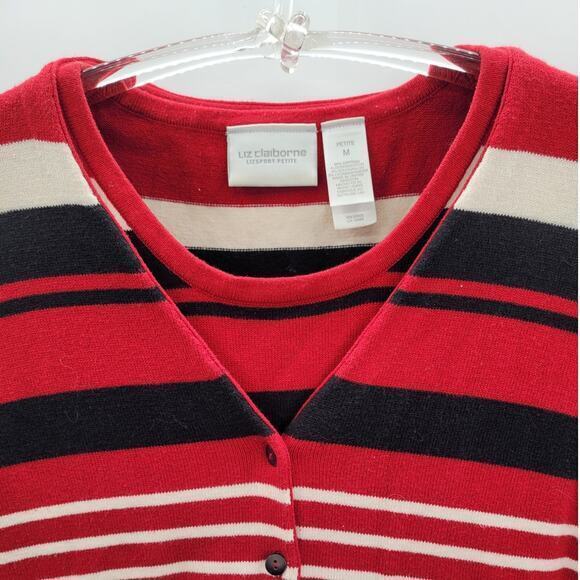 Liz Claiborne Striped 2‎ Piece Preppy Button Up Twin Set Cardigan Tank Sweater - Picture 9 of 16